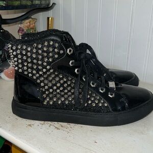 EUC J75 Jump Zulu - Silver Studded & Glitter High Top Sneaker - Size 8